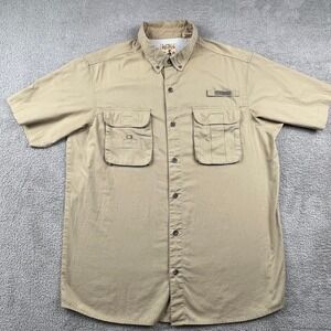 Red Head Fishing Shirt Mens L Tan Short Sleeve Vented Utility Hiking Outdoor